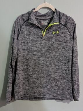 EUC Under Armour Gray Heathered Quarter‑Zip Pullover Heatgear Youth XL *E13